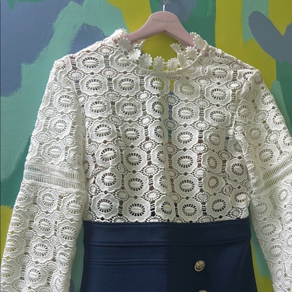 Self-Portrait White and Navy Mini Dress - Picture 2 of 7